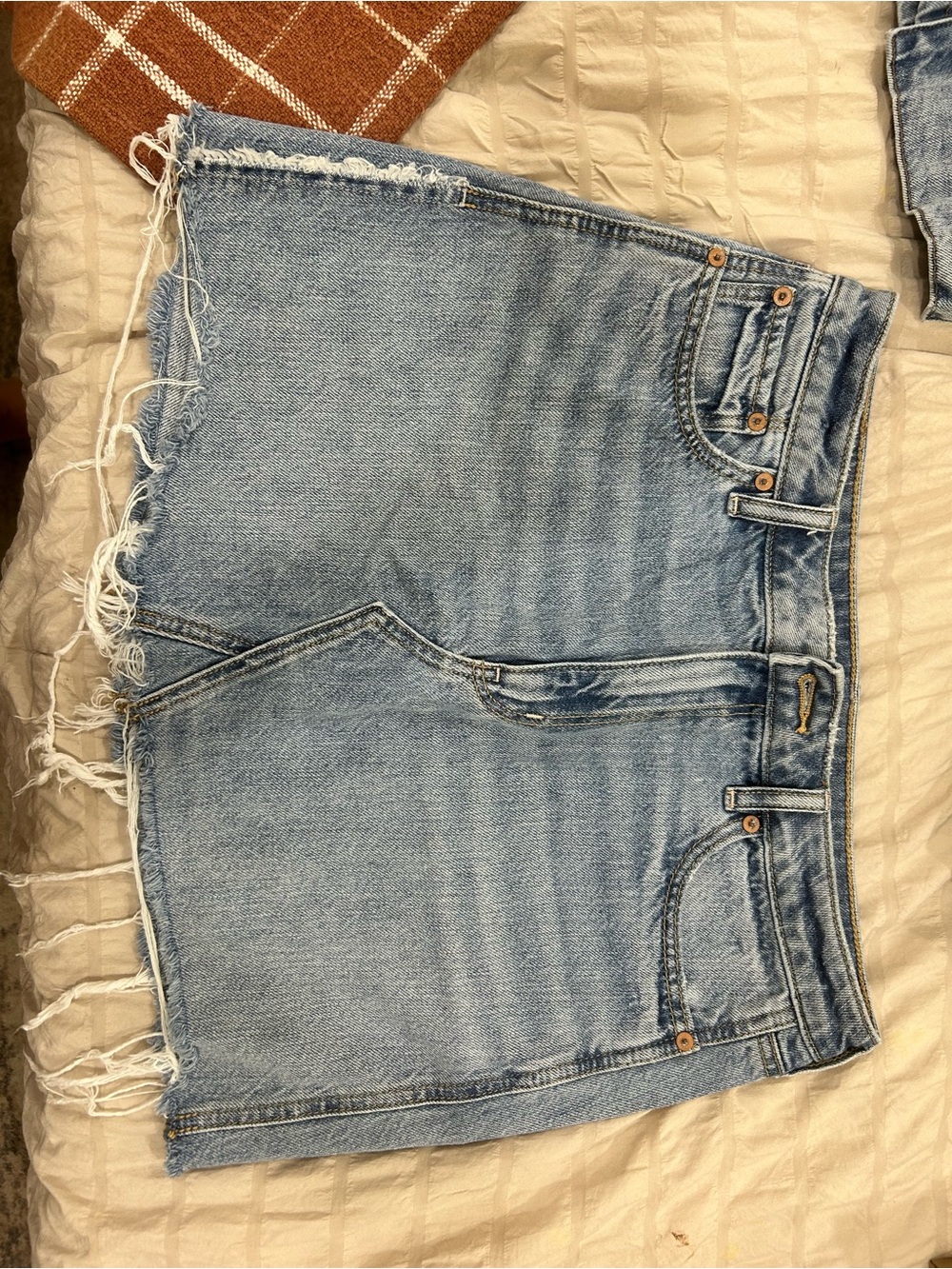 American Eagle Outfitters Light Blue Frayed Hem Denim Mini Skirt